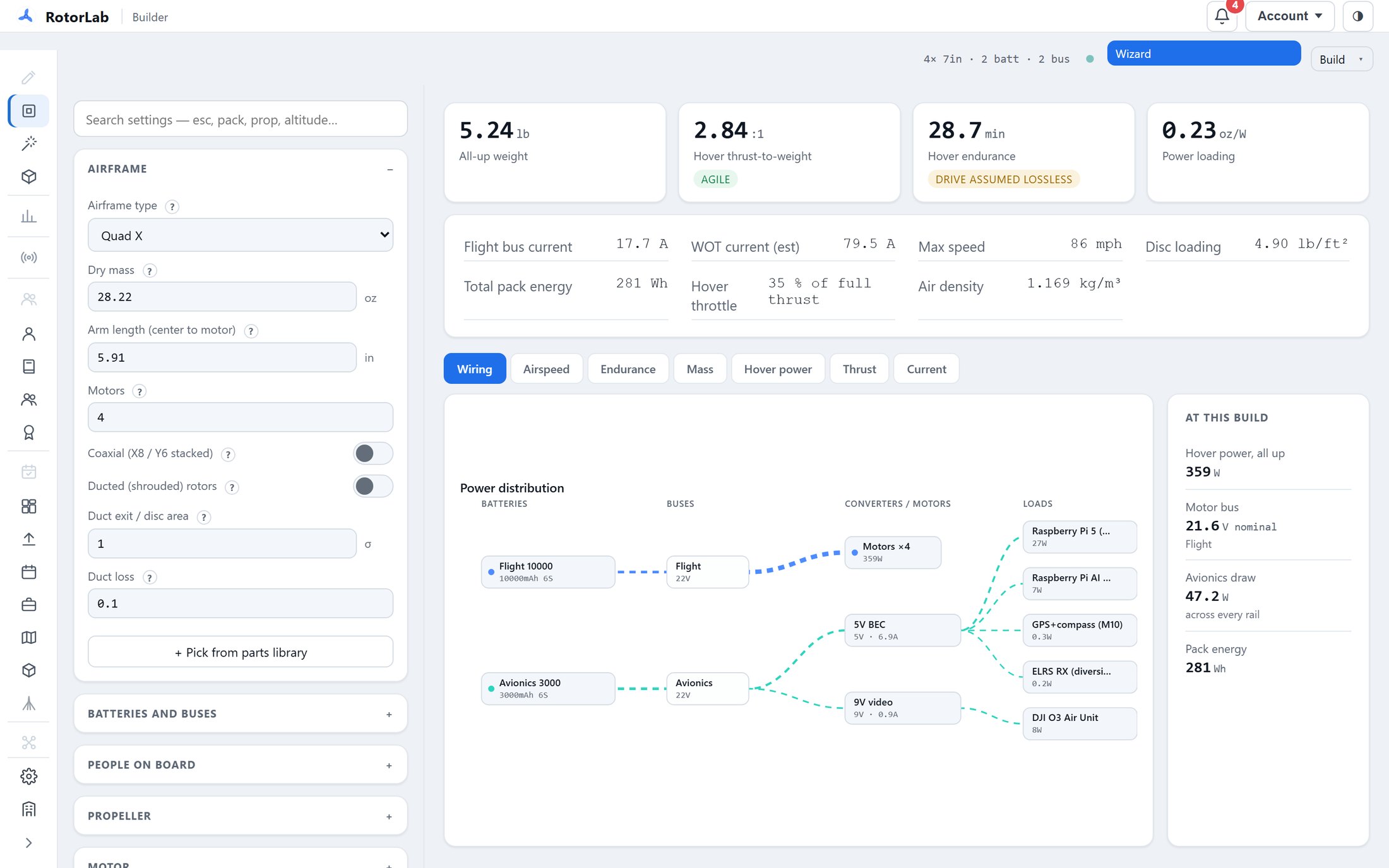 The RotorLab Builder screen