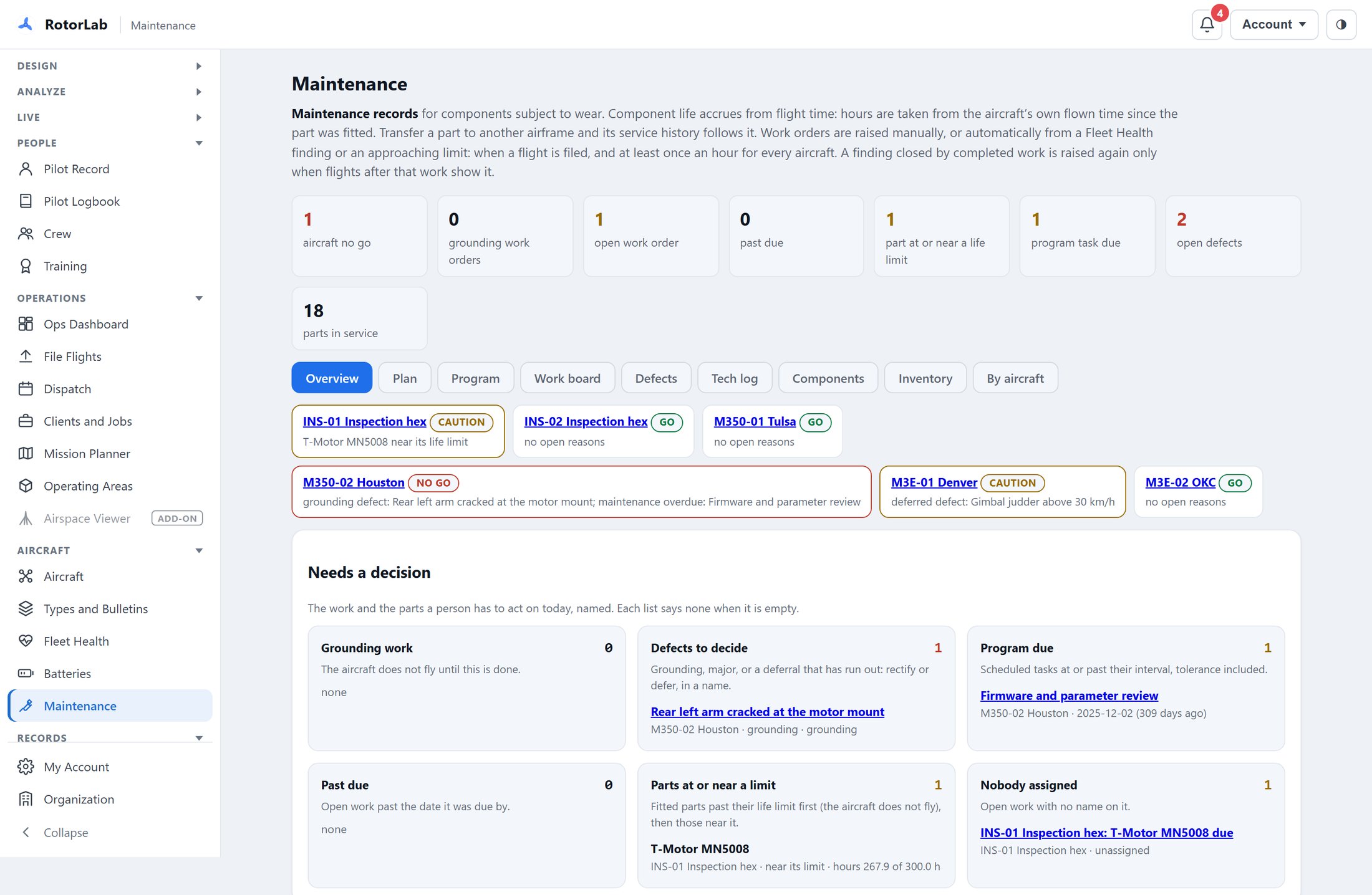 The RotorLab Maintenance screen