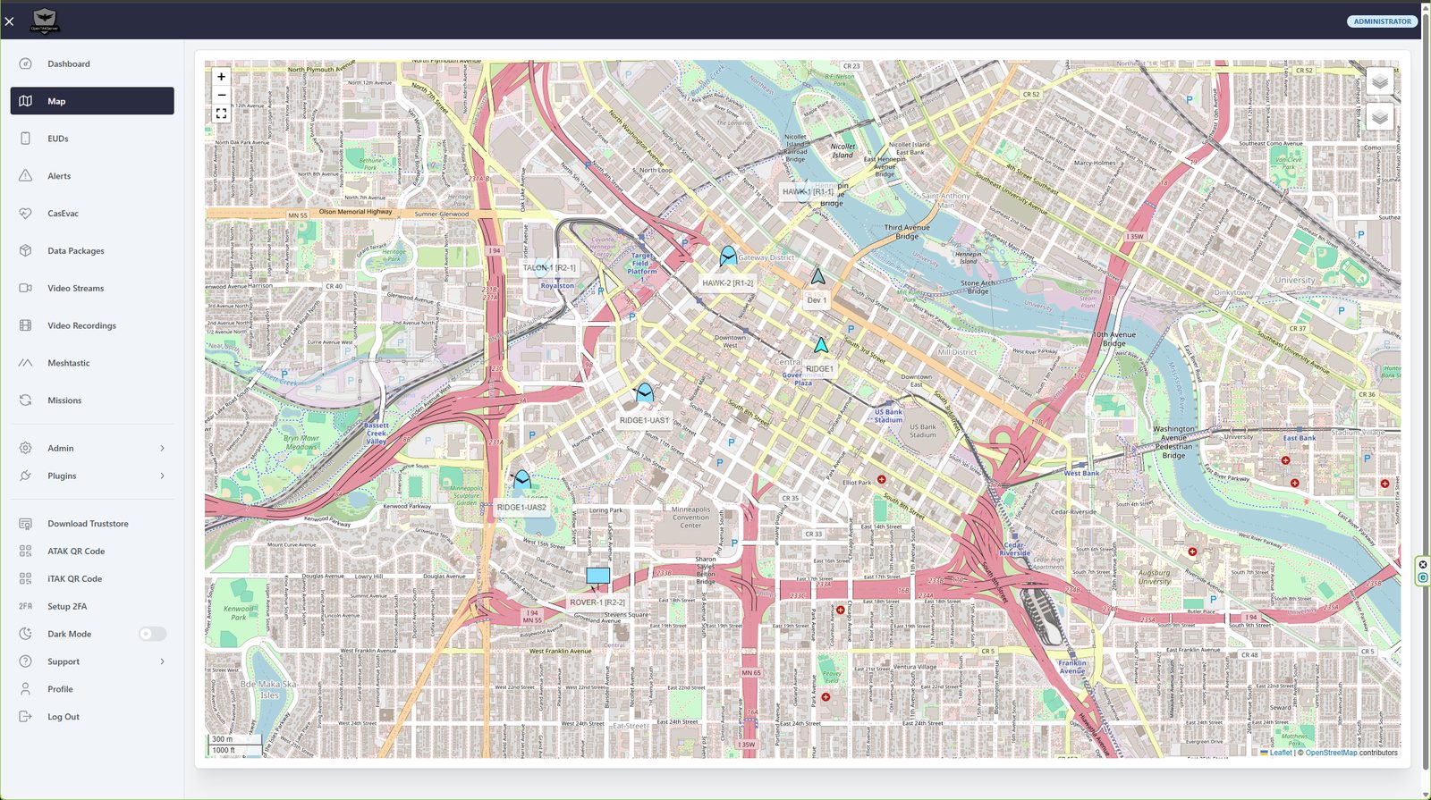 Live aircraft tracks on an ATAK map, fed by the Fleet Server