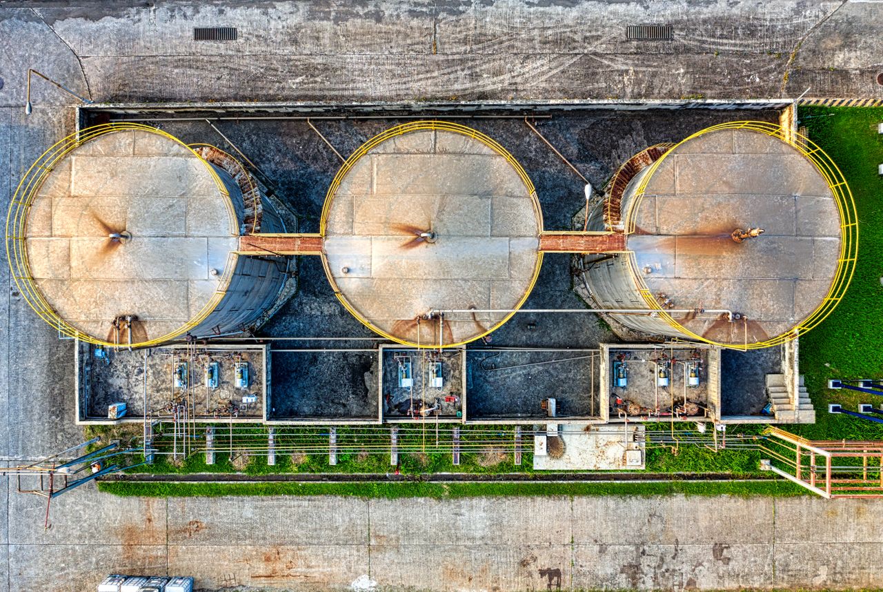 An aerial view of industrial infrastructure during inspection