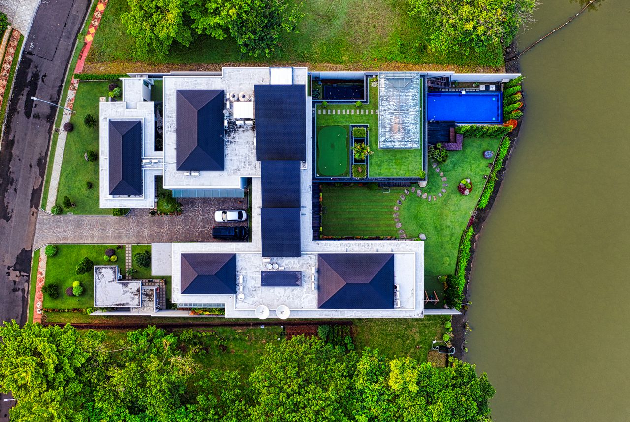 An aerial view of a property for a listing